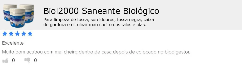Avaliação na plataforma: acabou o mau cheiro dentro de casa depois da aplicação no biodigestor.