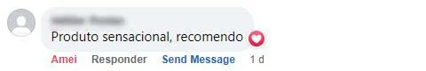 Comentário no Facebook: o cliente acha o produto sensacional e recomenda.
