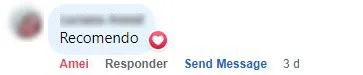 Comentário no Facebook: a cliente recomenda o produto.