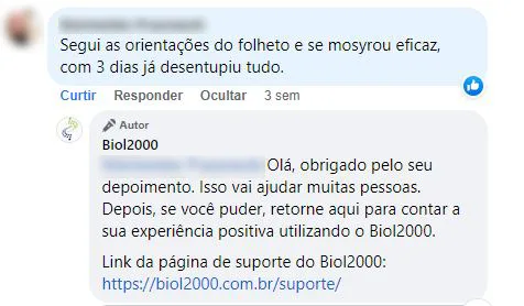 Comentário no Facebook: seguindo o folheto, o produto desentupiu tudo em 3 dias.