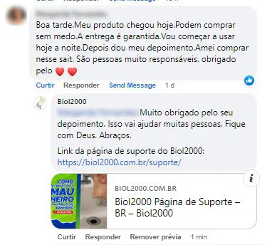 Comentário no Facebook: o produto da cliente chegou e ela diz que a compra no site é segura.