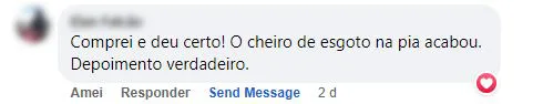 Comentário no Facebook: o cheiro de esgoto na pia acabou depois do Biol2000.