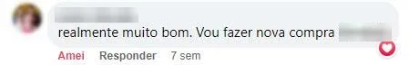 Comentário no Facebook: cliente aprova o produto e diz que vai comprar de novo.