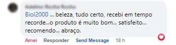 Comentário no Facebook: cliente recebeu o produto em tempo recorde, está satisfeito e recomenda.
