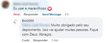 Comentário no Facebook: a cliente usou o produto e o achou maravilhoso.