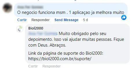 Comentário no Facebook: a cliente diz que uma única aplicação já melhora muito.