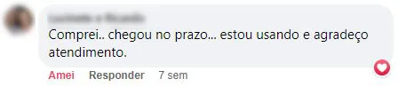 Comentário no Facebook: pedido chegou no prazo e a cliente agradece o atendimento.