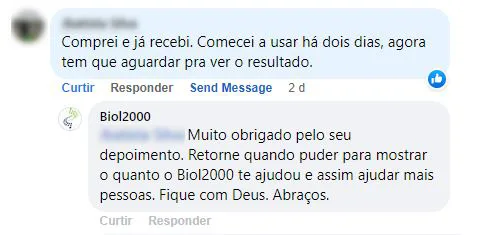 Comentário no Facebook: a cliente já recebeu o produto e começou a usar há dois dias.
