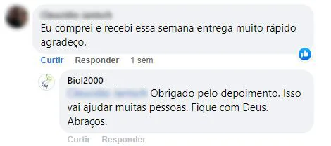 Comentário no Facebook: o cliente comprou e recebeu na mesma semana, com entrega muito rápida.