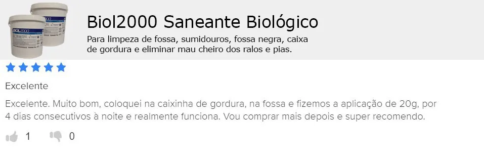 Avaliação na plataforma: cliente aplicou na caixa de gordura e na fossa por 4 noites e diz que funciona.