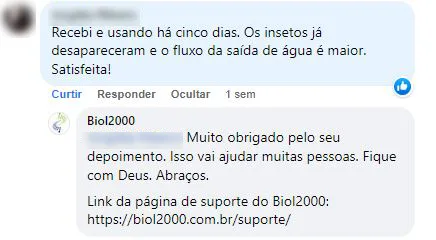 Comentário no Facebook: em cinco dias os insetos sumiram e a água passou a escoar melhor.