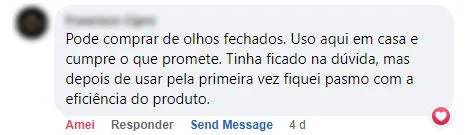Comentário no Facebook: o cliente estava em dúvida, mas ficou pasmo com a eficiência já no primeiro uso.