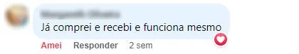 Comentário no Facebook: a cliente comprou, recebeu e confirma que o produto funciona.