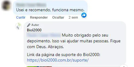 Comentário no Facebook: cliente usou, confirma que funciona e recomenda.