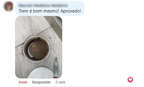 Comentário no Facebook com foto do ralo limpo: o cliente aprovou o produto.
