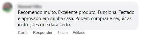 Comentário no Facebook: o cliente testou e aprovou em casa e diz que, seguindo as instruções, dá certo.