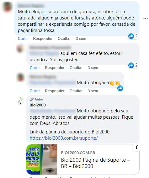 Comentário no Facebook: uma cliente conta que o produto fez efeito em casa com 5 dias de uso.