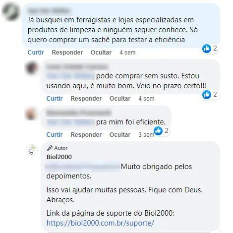 Comentário no Facebook: cliente diz que pode comprar sem susto, o produto é muito bom e chegou no prazo.
