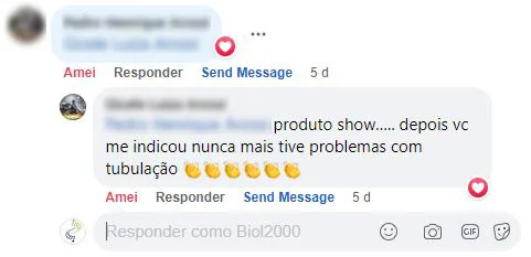 Comentário no Facebook: depois de receber a indicação, a cliente nunca mais teve problemas com a tubulação.