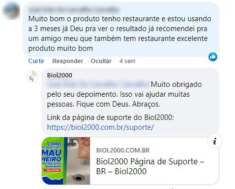 Comentário no Facebook: dono de restaurante usa há 3 meses, viu resultado e já indicou a um amigo.
