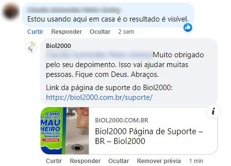 Comentário no Facebook: cliente usa em casa e diz que o resultado é visível.
