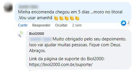 Comentário no Facebook: a encomenda chegou em 5 dias no litoral e o cliente vai começar a usar.