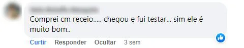 Comentário no Facebook: cliente comprou com receio, testou e aprovou o produto.