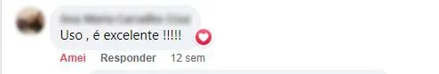 Comentário no Facebook: cliente usa o produto e diz que é excelente.