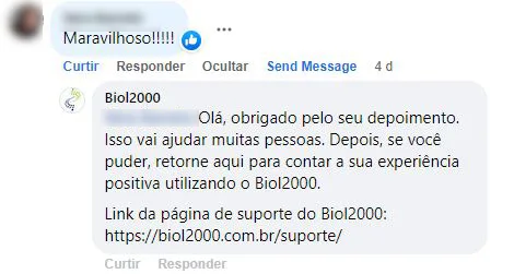 Comentário no Facebook: cliente chama o produto de maravilhoso.