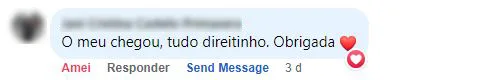 Comentário no Facebook: o pedido da cliente chegou direitinho.