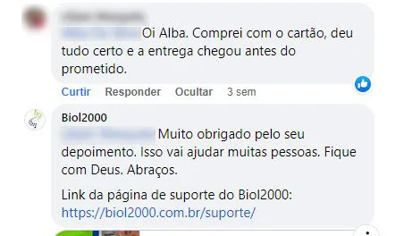 Comentário no Facebook: a compra com cartão deu certo e a entrega chegou antes do prazo.