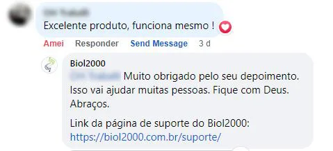 Comentário no Facebook: o cliente diz que o produto é excelente e funciona mesmo.