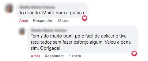 Comentário no Facebook: a cliente achou o produto prático, fácil de aplicar e com resultado sem esforço.