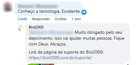 Comentário no Facebook: cliente conhece a tecnologia e a considera excelente.