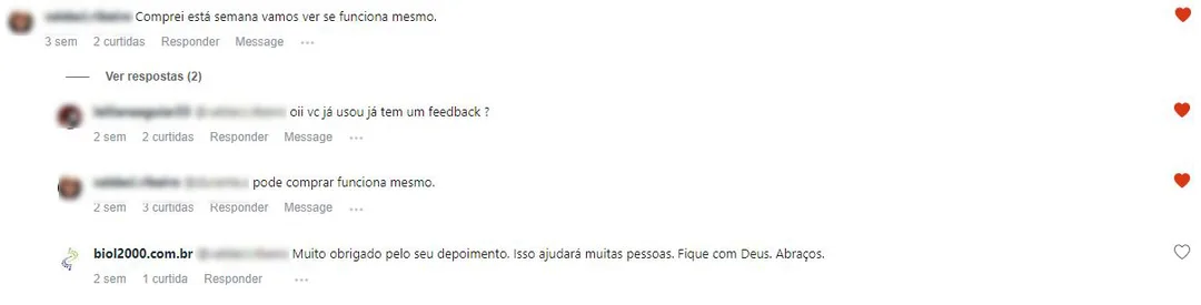 Comentário no Instagram: a cliente comprou, testou e depois garantiu a outra pessoa que funciona.