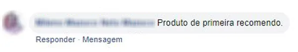 Comentário no Facebook: cliente diz que o produto é de primeira e recomenda.