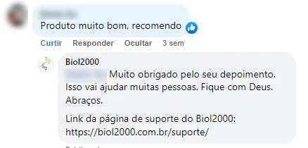 Comentário no Facebook: cliente acha o produto muito bom e recomenda.