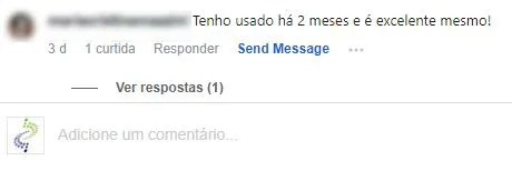 Comentário no Instagram: a cliente usa o produto há dois meses e o considera excelente.
