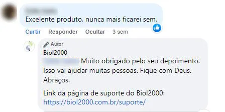 Comentário no Facebook: cliente elogia o produto e diz que nunca mais vai ficar sem.