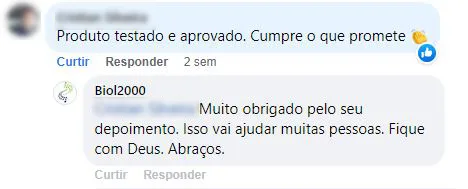 Comentário no Facebook: o cliente testou, aprovou e diz que o produto cumpre o que promete.